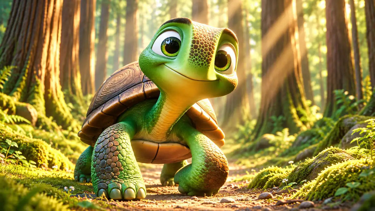 Tortoise walking along a woodland path